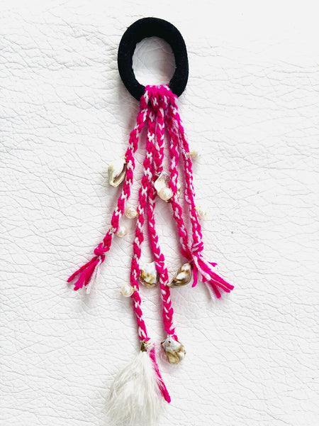 Boho shell Braided Hairtie- Pink