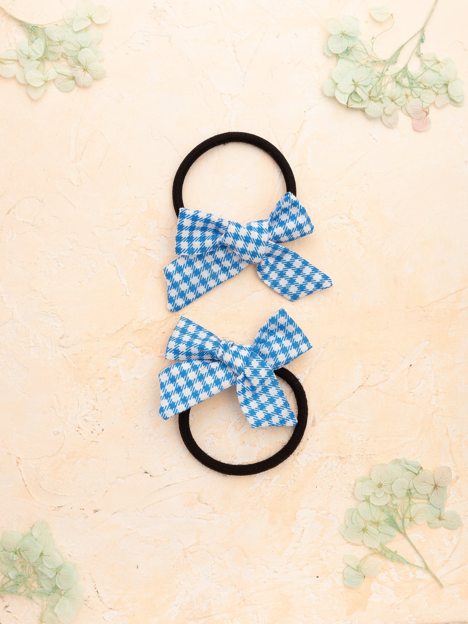 Handmade Tiny Knot Polka Dot Hair Tie Set- Blue