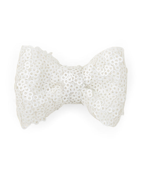 Sequin Party Bow Alligator Clip - White