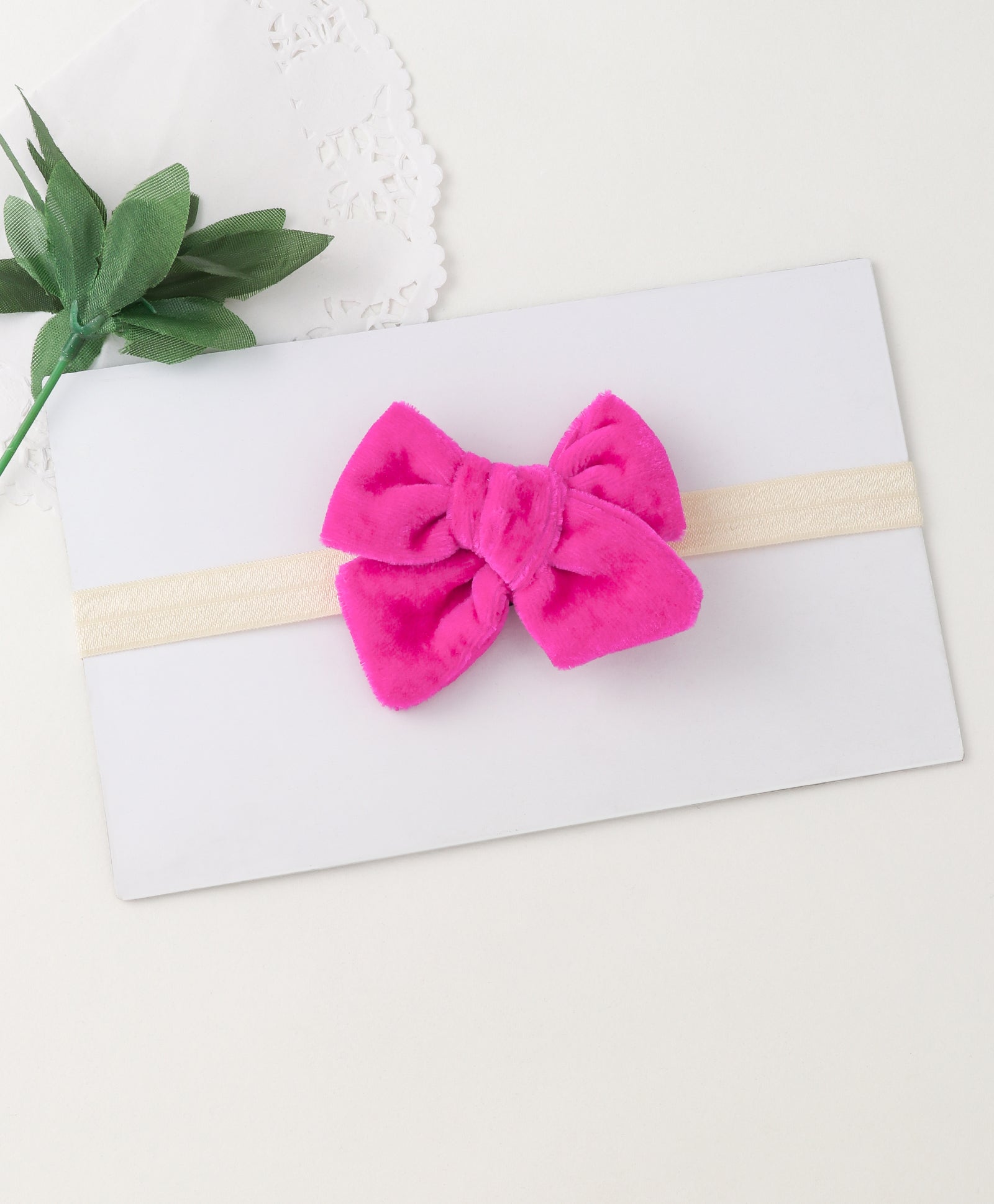 Velvet Knot Bow Headband - Neon Pink