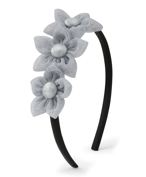 Handmade Three Flower Bunch Hair Band- Silver