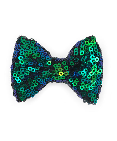 Sequin Party Bow Alligator Clip - Peacock