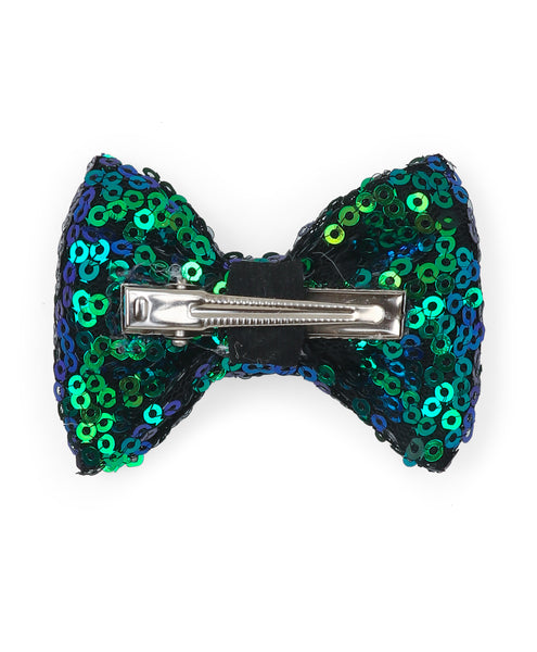 Sequin Party Bow Alligator Clip - Peacock