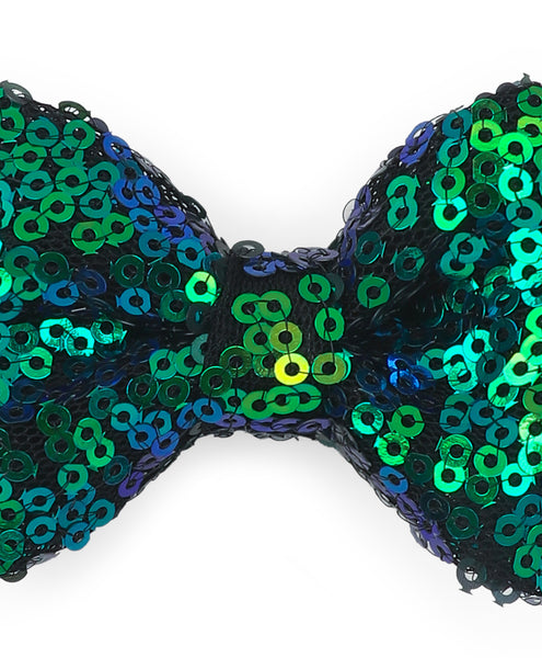 Sequin Party Bow Alligator Clip - Peacock