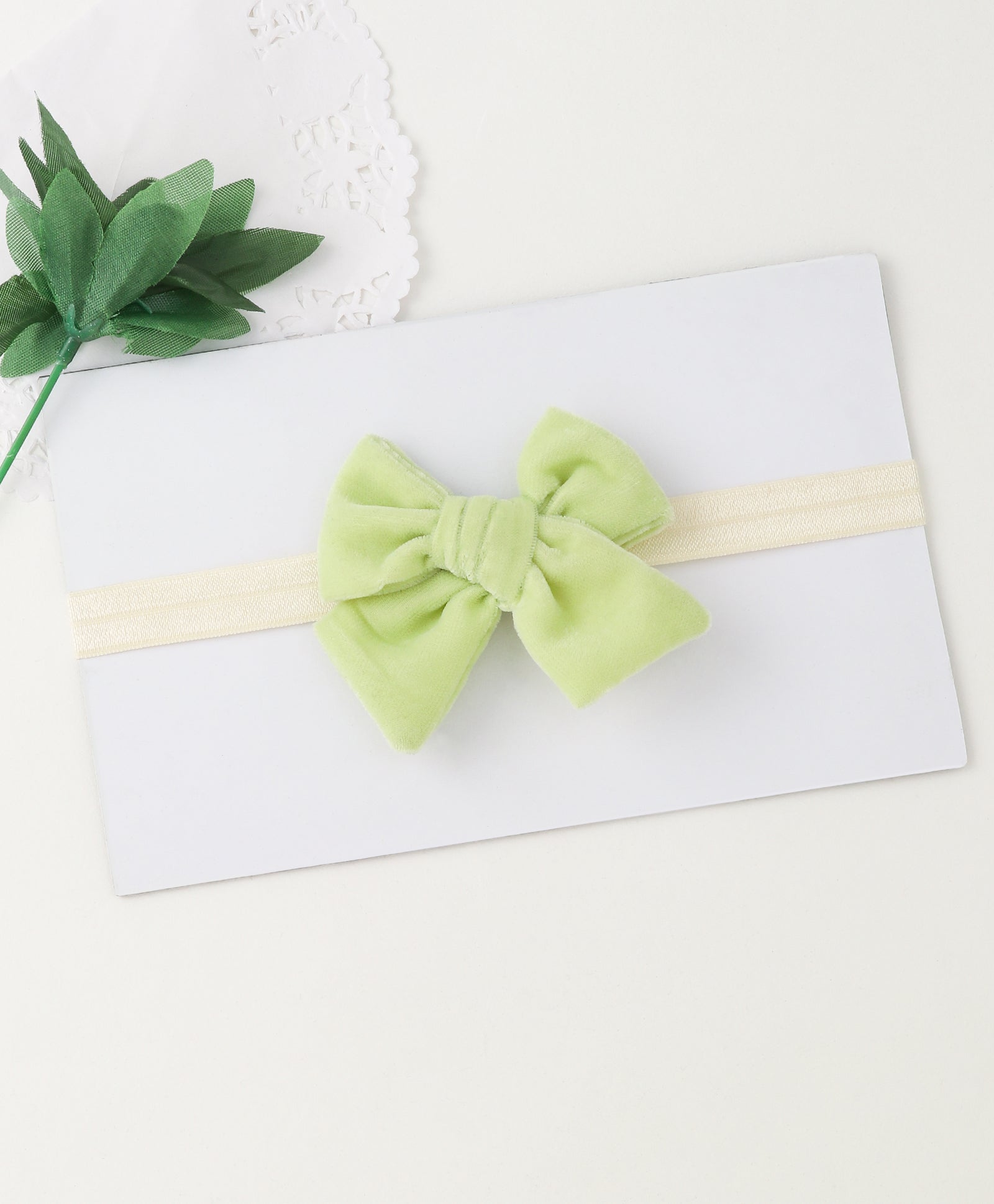 Velvet Knot Bow Headband - Light Green