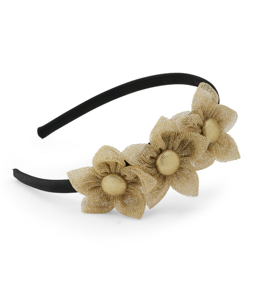 Handmade Three Flower Bunch Hair Band- Golden