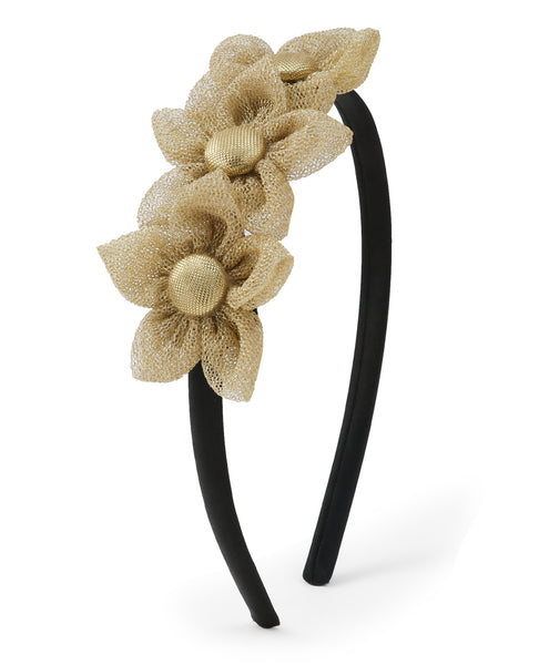 Handmade Three Flower Bunch Hair Band- Golden