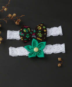 Flower & Bow Hairband Set - Black & Green