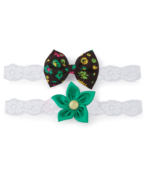 Flower & Bow Hairband Set - Black & Green