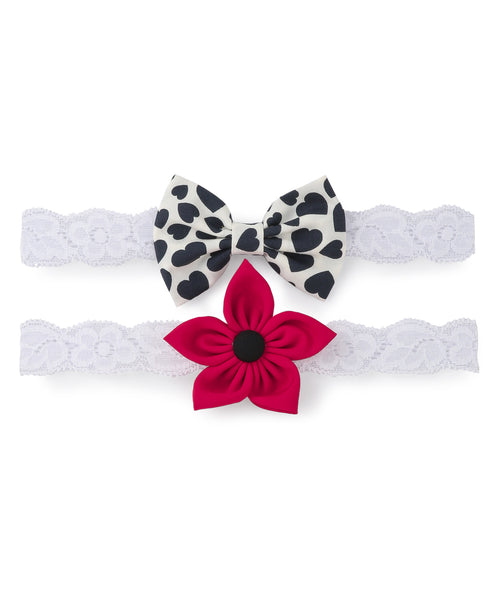 Flower & Heart Bow Hairband Set - Black & Red