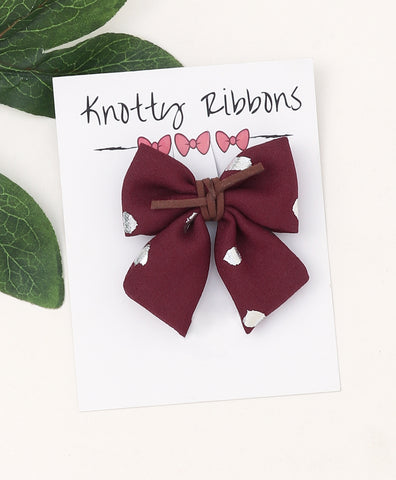 Polka Dots Sailor Bow Alligator Clip - Maroon