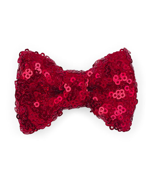 Sequin Party Bow Alligator Clip - Red