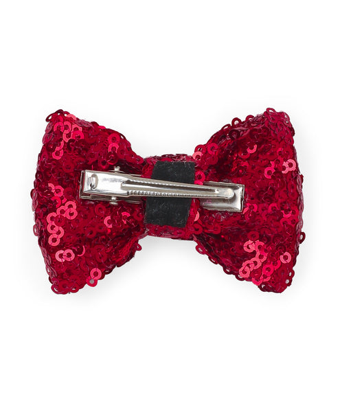 Sequin Party Bow Alligator Clip - Red