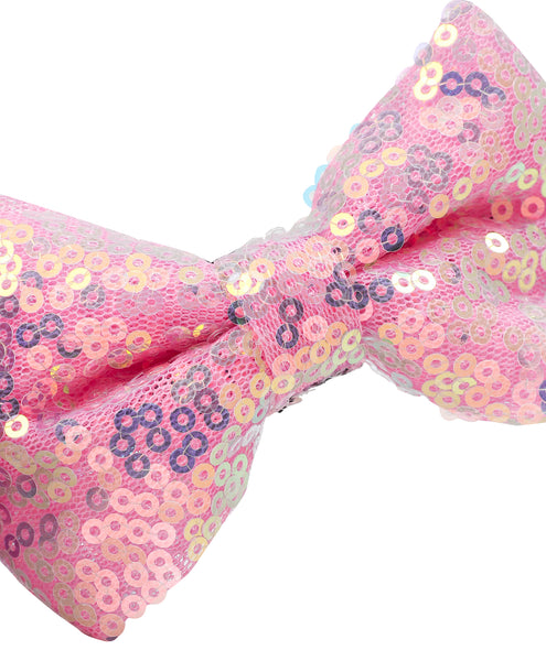 Sequinned Bow Hair Band - Light Pink
