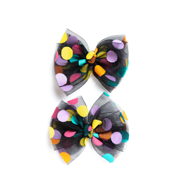 Polka Dots Alligator Hair Clip Set- Black