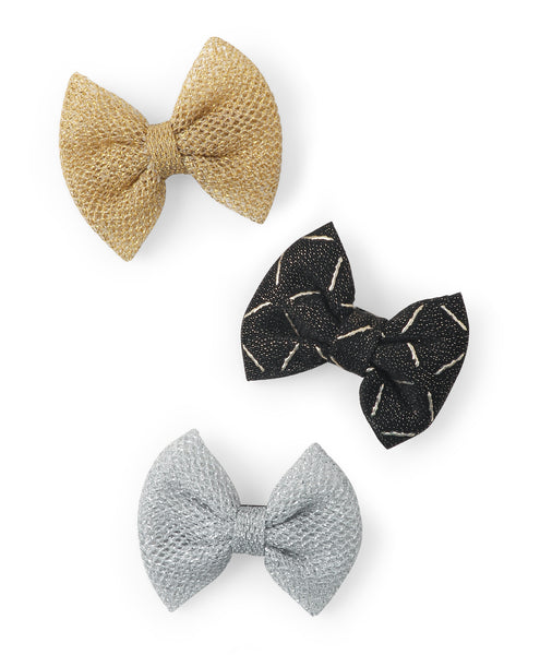 Mini Party Bow Alligator Clips - Golden, Silver & Black