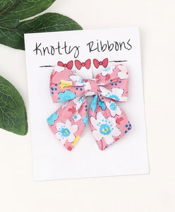 Floral Sailor Bow Alligator Clip - Peach