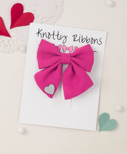 Sailor Bow with Heart Alligator Clip - Dark Pink