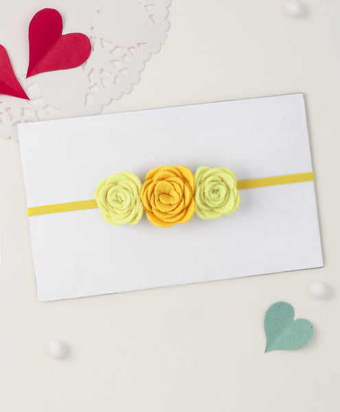 Felt Three Rose Headband - Yellow