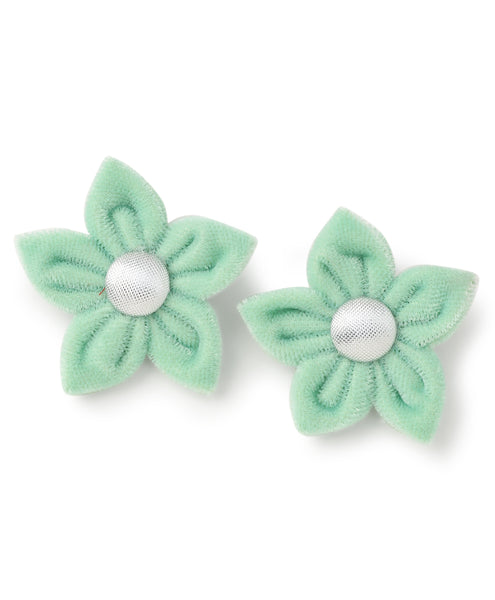 Velvet Flower Alligator Clips - Sea Green