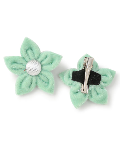 Velvet Flower Alligator Clips - Sea Green