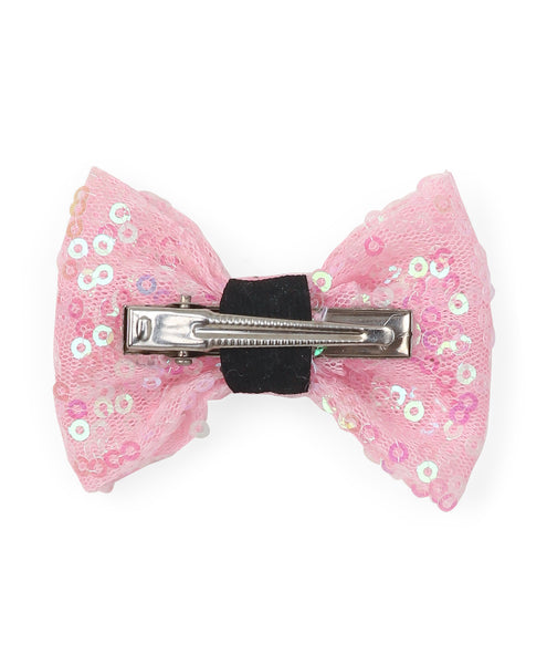 Sequin Party Bow Alligator Clip - Light Pink