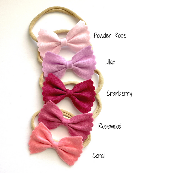 Soft Felt Scalloped Bow Nylon Headband (Pick your color)