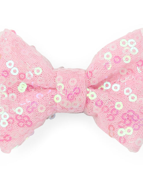 Sequin Party Bow Alligator Clip - Light Pink