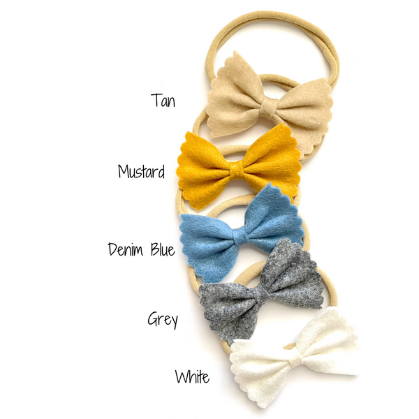 Soft Felt Scalloped Bow Nylon Headband (Pick your color)