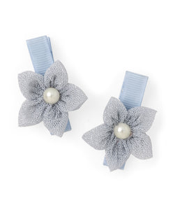 Flower Alligator Clip Set - Light Blue & Silver