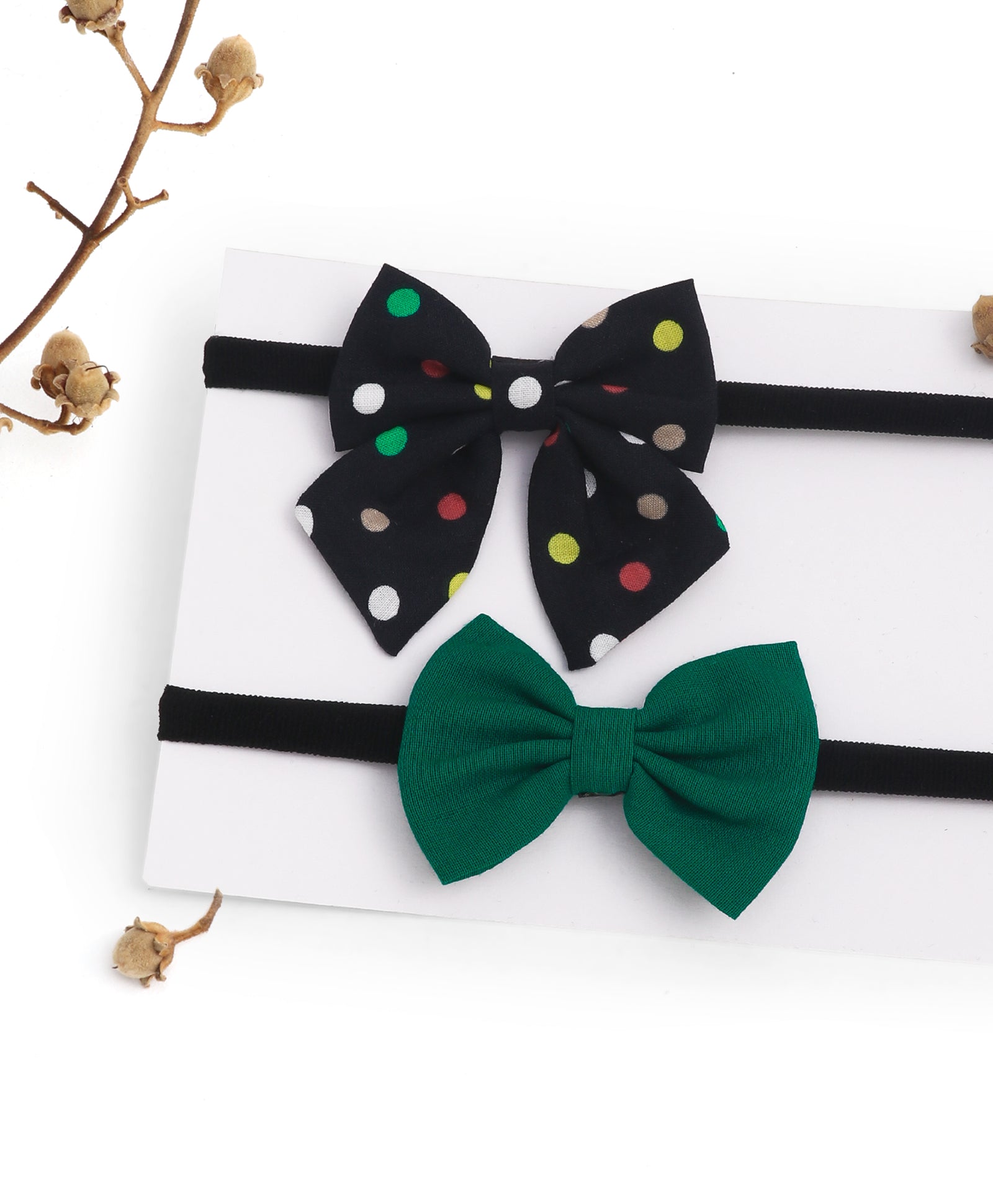 Petite Polka Dots Headband Set - Black & Green