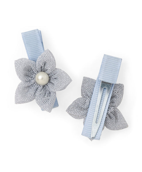 Flower Alligator Clip Set - Light Blue & Silver