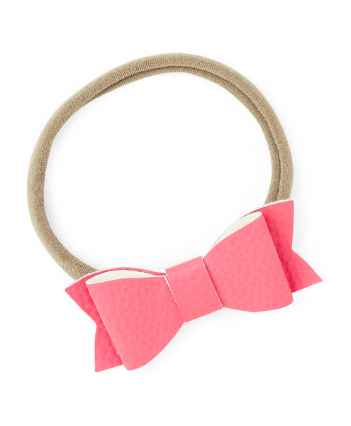 Leather Bow & Knot Headband Set - Silver & Pink