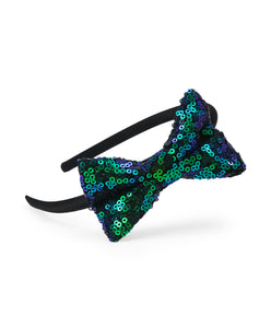 Sequinned Bow Hair Band - Dark Green