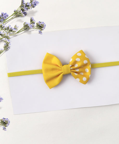 Double Print Polka Dots Bow Headband - Yellow