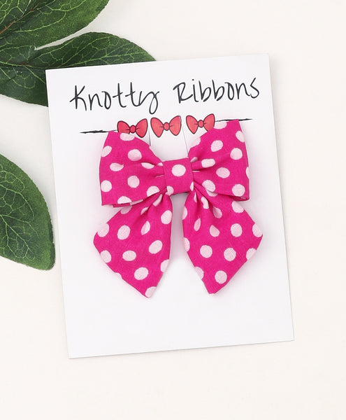 Polka Dots Sailor Bow Alligator Clip - Pink