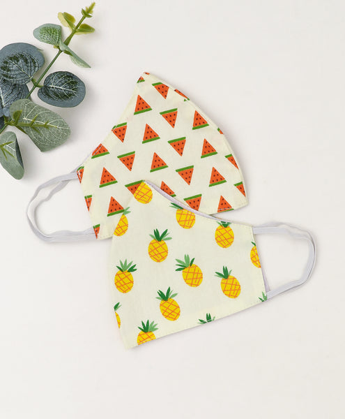 Kids/Adults Face Mask Set-Pineapple & Watermelon