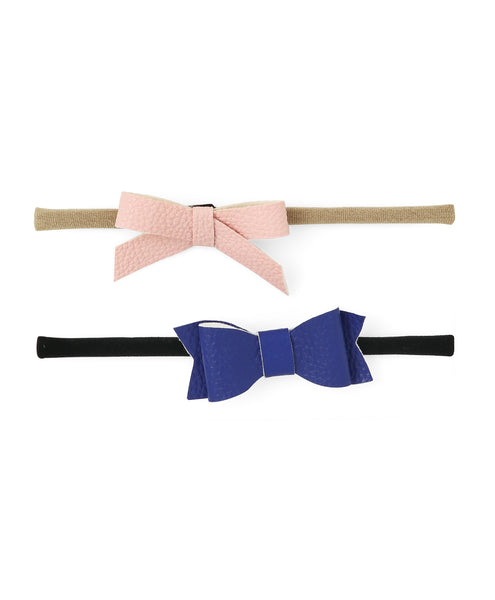 Leather Bow & Knot Headband Set - Light Pink & Blue