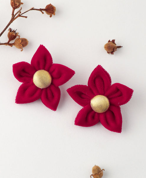 Velvet Flower Alligator Clip Set - Red