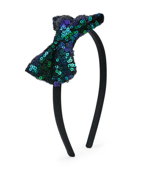 Sequinned Bow Hair Band - Dark Green