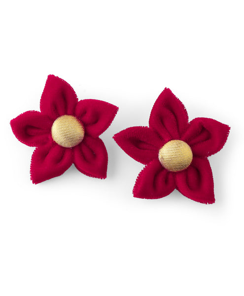 Velvet Flower Alligator Clip Set - Red