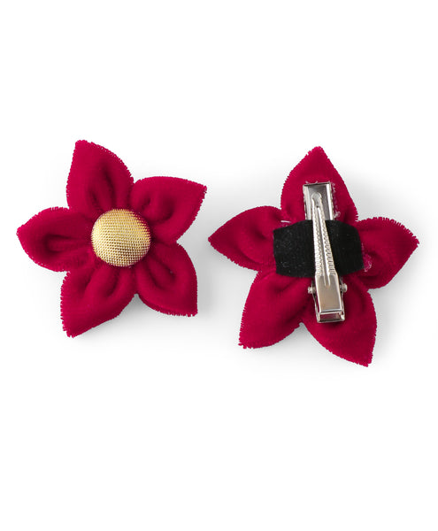 Velvet Flower Alligator Clip Set - Red