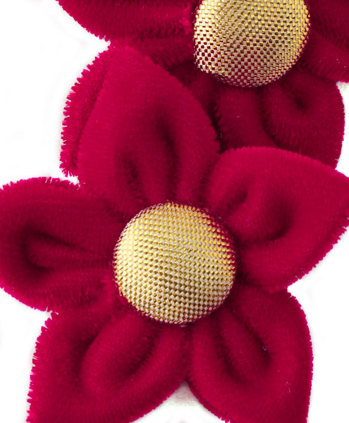 Velvet Flower Alligator Clip Set - Red