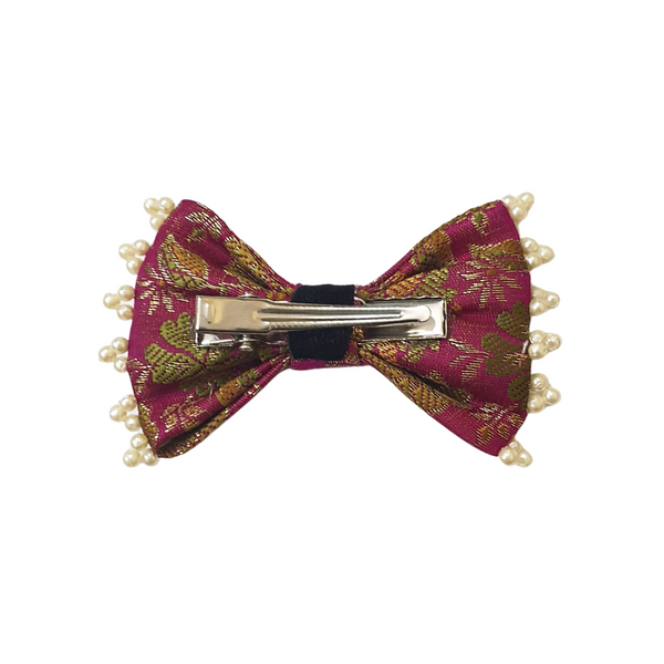 Ethnic Bow Alligator Clip - Pink