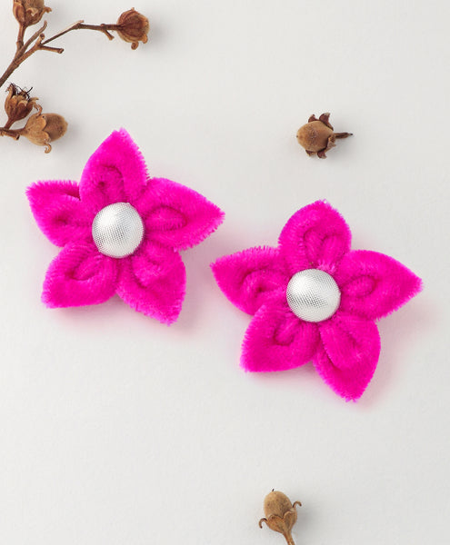 Velvet Flower Alligator Clips - Neon Pink