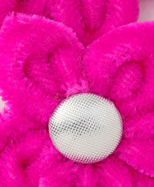 Velvet Flower Alligator Clips - Neon Pink