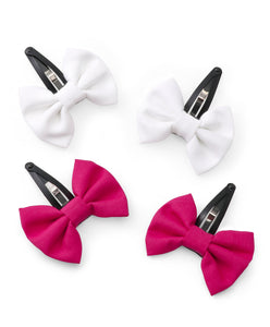 Tiny Bow Hair Clip Set - White & Pink