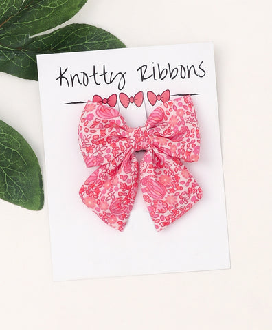 Floral Sailor Bow Alligator Clip - Pink