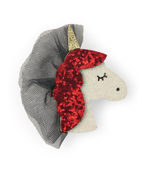 Glitter Unicorn Alligator Clip - Red