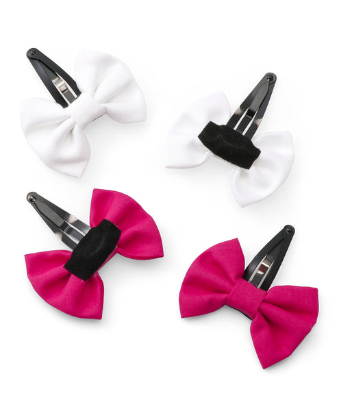 Tiny Bow Hair Clip Set - White & Pink